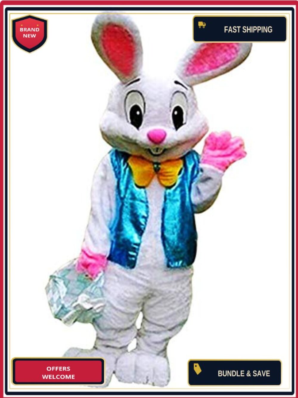 Easter Bunny Mascot Costume Adult Halloween Dress Up Set